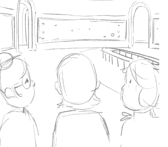 Storyboard sketch of the Guardians at the Water Lilies
